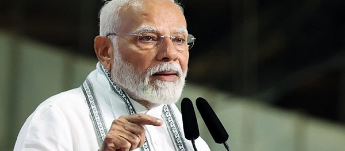 Mumbai, Jul 13 (ANI): Prime Minister Narendra Modi addresses the inauguration and foundation stone laying of infrastructure projects worth over Rs 29,000 crore in Maharashtra, in Mumbai on Saturday. (ANI Photo)